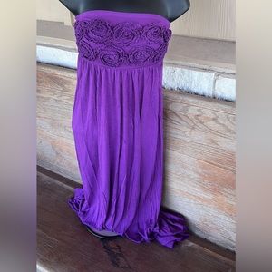 Design history purple strapless long dress with flowers across bust